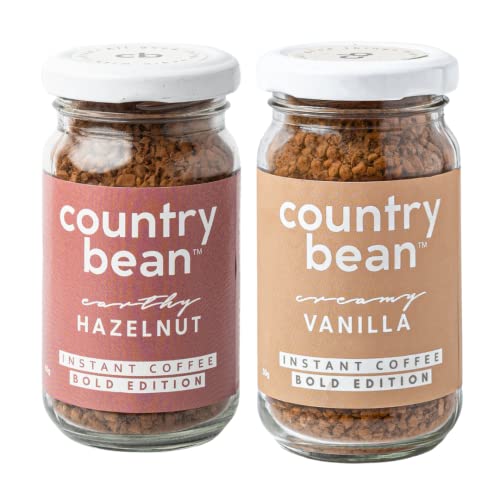 Country Bean Instant Coffee Powder with Hazelnut and Vanilla Flavors, 50G – Pack of 2