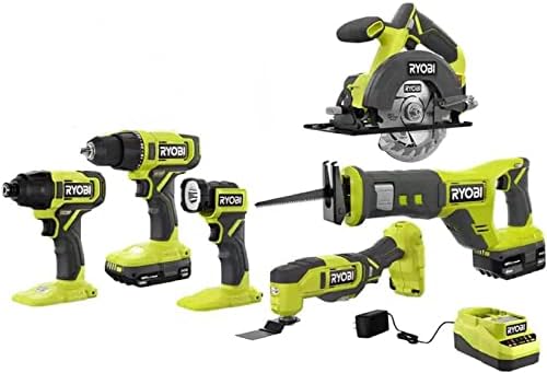 RYOBI ONE+ 18V Cordless 6-Tool Combo Kit with 1.5 Ah Battery, 4.0 Ah Battery, and Charger (Renewed) 2