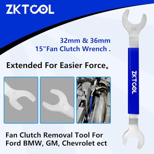 ZKTOOL 32mm & 36mm Werkzeug zum Entfernen der Lüfterkupplung für BMW Ford GM Chevrolet. Schraubenschlüssel zum Entfernen von Muttern, Radkappen und Kupplungen, Wasserpumpenhalter-Ausbauwerkzeugsat