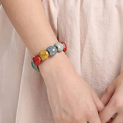 Zittop Bracelet Colorful Ceramic Handmade Simple Ethnic Style Variety of Shapes Elastic Hand Chain for Women (Heart type)4