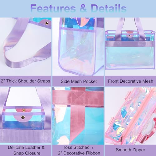 Image of Iridescent Beach Bag Waterproof, 2-Pack Jelly Beach Tote for Women