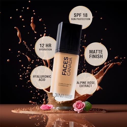 Image of FACESCANADA Flawless Matte Foundation - Medium Natural,30 Ml|3-In-1 Foundation+Moisturizer Cream For All Skin Types+Concealer|12 Hr Hydration+Spf 18 Hd Matte Coverage|Lightweight|Anti Ageing,Pack Of 1