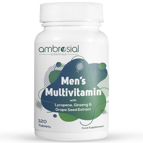 Ambrosial Men's Multivitamin Tablets for Men with Lycopene, Ginseng & Grape Seed Extract Supports Muscle Strength, Immunity, Energy & Endurance - Multi Vitamins for Men Fitness Enthusiast 120 Tablets