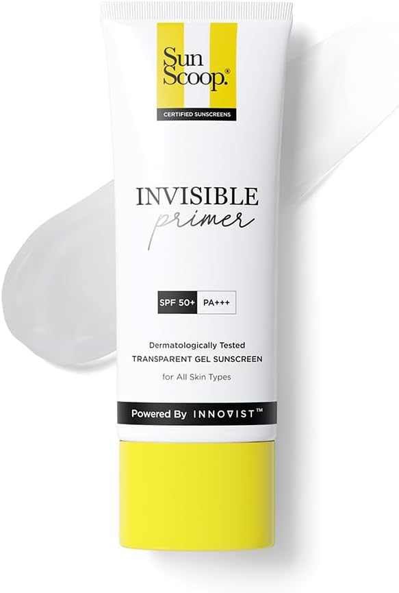 SunScoop Invisible Primer Sunscreen Gel SPF 50 PA+++ | For Dry & Oily Skin | Transparent Primer-Like Finish | Rice Extract & Vitamin E to Minimise Pores | No White Cast | For Women & Men | 45g