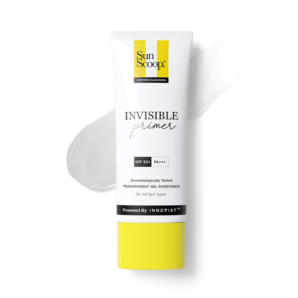 SunScoopInvisible Primer Sunscreen Gel SPF 50 PA+++ | For Dry & Oily Skin | Transparent Primer-Like Finish | Rice Extract & Vitamin E to Minimise Pores | No White Cast | For Women & Men | 45g