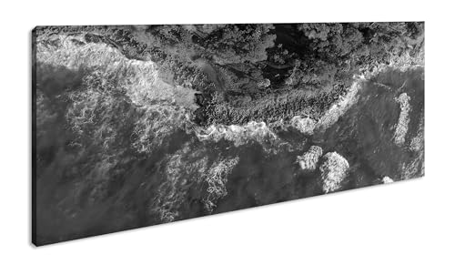 Panorama costa sul mare, 60 x 30 cm, effetto: bianco e nero come tela su tela, motivo già incorniciato su telaio in vero legno, stampa digitale di alta qualità con cornice