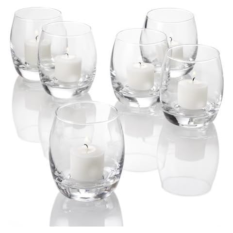 Set of 12 Grande Hurricane Votive Candle Holders, Clear Glass Cover