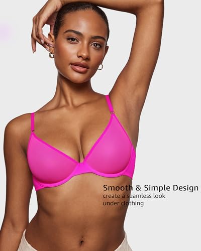 Image of INLYRIC Women's Cosnufy Sheer Balconette Bra Demi Unlined Plunge Mesh See Through Sexy Bras Underwire
