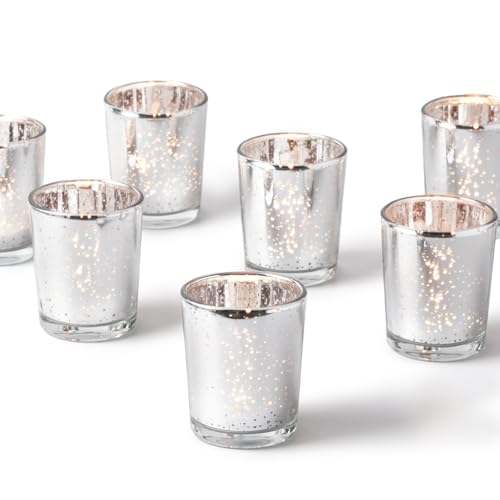 Homemory 12 Pcs Silver Votive Candle Holders Mercury Glass Candle Holder Tealight Candle Holders for Table Centerpieces Baby Shower Party Anniversary Wedding Home Decor Halloween Christmas