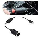 leediga 1 PC Car Cigarette Lighter Female Socket, 5V to 12V Driving Recorder GPS Converter Cable with USB Interface, Cigarette Lighter Socket Mobile Power Adapter, Universal for Car Accessory (Black)