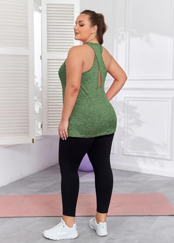Image of ForHailey Women's Plus Size Cross Back Workout Tank Tops Athletic Shirts