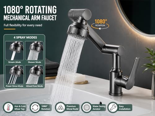 Image of Hot Cold Water Mixer Faucet 2 Mode Single Lever Basin Mixer with Provision for hot and Cold Water Wash Basin Tap Water Tap for Bathroom Metal Sink Faucet Easy Intuitive Operation