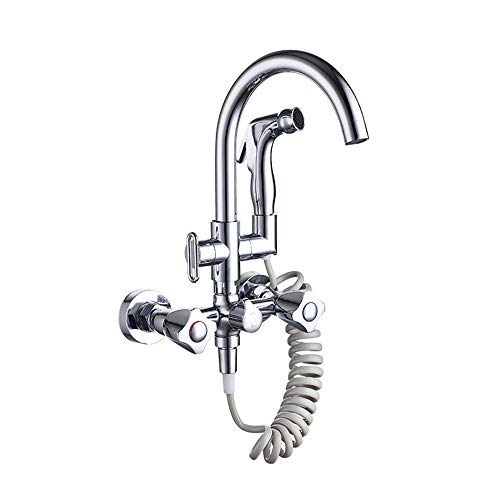 robinet mural cuisine, pistolet complet en cuivre chromé, double trou,douchette evier cuisine multifonctions,douchette evier cuisine de blanchisserie, robinet d'eau chaude et froide Cover