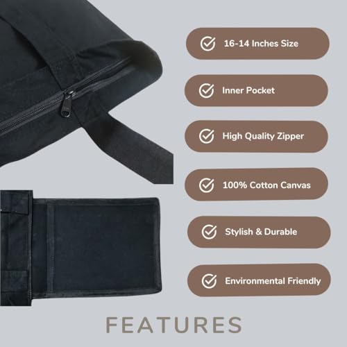 Cotton Canvas Printed White/Black Vertical Women Tote Bag | 300 GSM Cloth |100% Organic Cotton | Shopping/Grocery Bag | Multi-Purpose Bag | Reusable