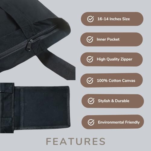 Cotton Canvas Printed White/Black Vertical Women Tote Bag | 300 GSM Cloth |100% Organic Cotton | Shopping/Grocery Bag | Multi-Purpose Bag | Reusable