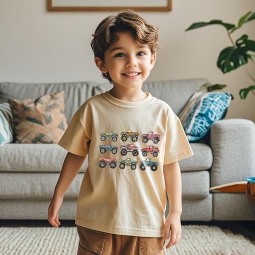 Image of Kids Short Sleeve Tees Toddler Crewneck T-Shirts Boys Girls Dino Raccoon Excavator Silly Goose Flower Girl Tops 2-7 Years