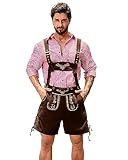 NANAMEEI Elegant Herren Kurze Trachten Lederhose mit Träger Kodelzug Trachtenhose Herren Dunkel Braun XL