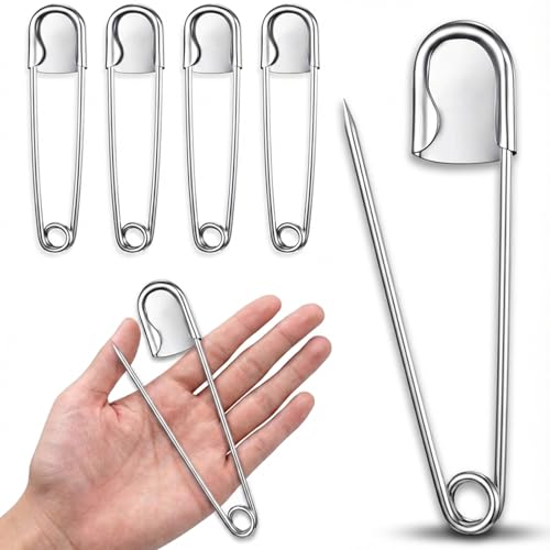 Sicherheitsnadeln Groß 127MM Lange Extragroß Rostfreier Stahl Sicherheitsnadeln Set 5 Stück Silber Safety Pins für Bastelarbeiten Decken Matratzen Schmuck Wirkwaren Kleidung
