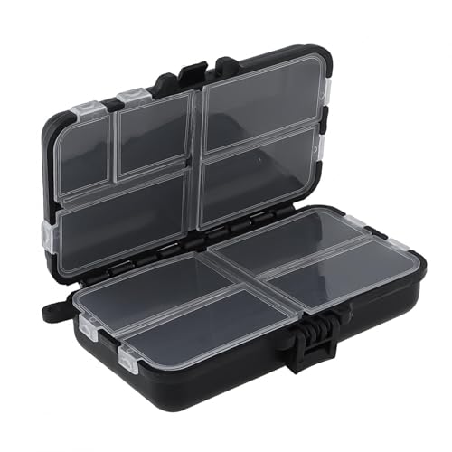 Mini caixa de equipamento de pesca, armazenamento pequeno de acessórios de pesca, caixa de acessórios de isca de camada dupla, 9 compartimentos (11,4 x 6,6 x 3,3 cm)