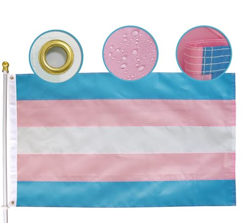 Premium Transgender Pride Flag 3x5 Ft Large Heavy Duty Nylon Sewn Stripes |Quadruple Stitched Fly Ends|Trans Rainbow Flags House Decoration Banner Souvenir Gift