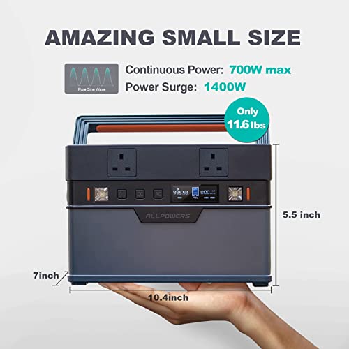 ALLPOWERS Solar Generator, 606Wh Portable Power Station with 100W Solar Panel, 700W Backup Battery Power Generator, Recharge 0-80% Within 1.5 Hours for Camping RV Outdoors Off-Grid Hunting Emergency - Image 2