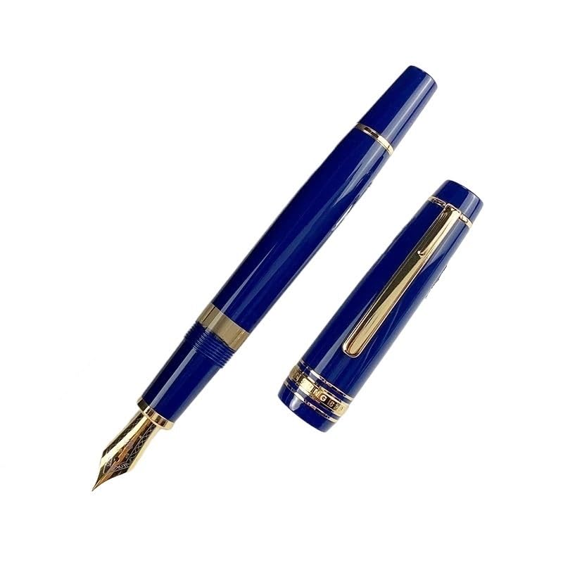Stylo-plume bleu foncé en résine précieuse et finitions transparentes platine
