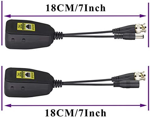 AAOTOKK Power Video Balun DC BNC to Cat5 RJ45 Network Transceiver HD-CVI/TVI/AHD/CVBS with DC Connector for 720P 960P 1080P 3MP 4MP 5MP 8MP CCTV Security DVR Surveillance Camera System(18cm-4Pairs)