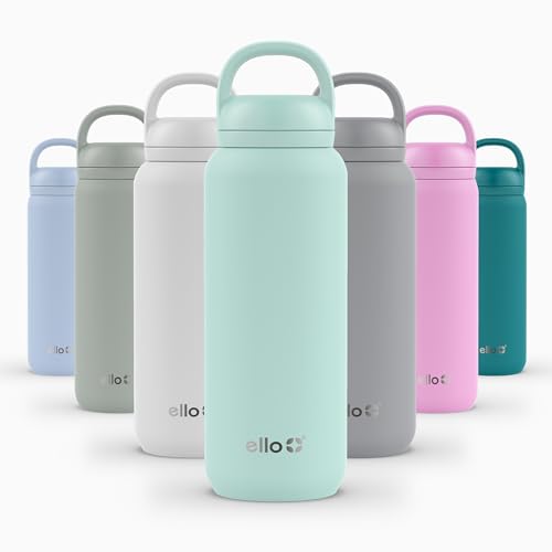 Ello Cooper Twist 32oz Stainless Steel Water Bottle with Chug Lid | Leak Proof | Double Walled and Vacuum Insulated | Built in Carry Loop | Dishwasher Safe | Yucca