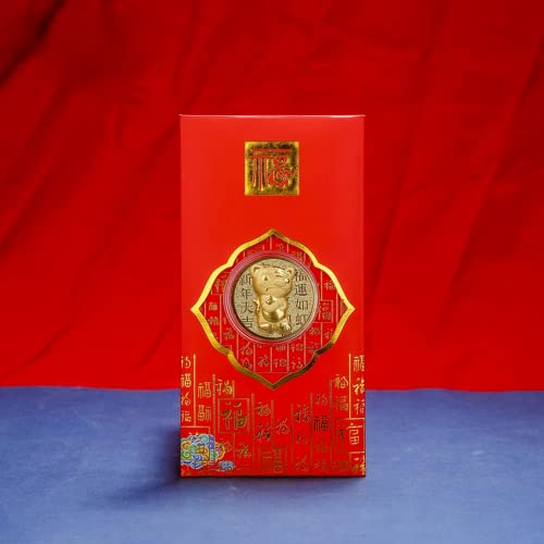 Envelopes vermelhos de Ano Novo Chinês 2022, moeda do zodíaco de tigre banhado a ouro, caixa Hong Ba