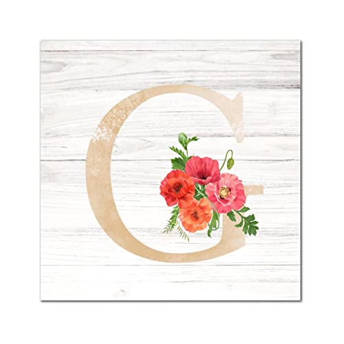 Lettre en bois monogramme G style rétro aquarelle dorée et finitions florales haut de gamme
