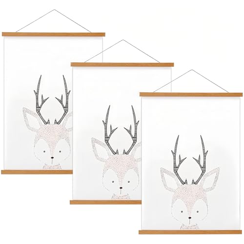 FALAMON 3 Pack Magnetic Poster Hanger Frame, Teak Wood Magnet Poster Frame for Posters, Prints, Photos, Pictures, Maps, Scrolls, and Canvas Artwork