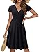 MSBASIC Black Dresses for Women Funeral Summer Wrap V Neck Short Sleeve Knee Length Casual Dresses Large Black