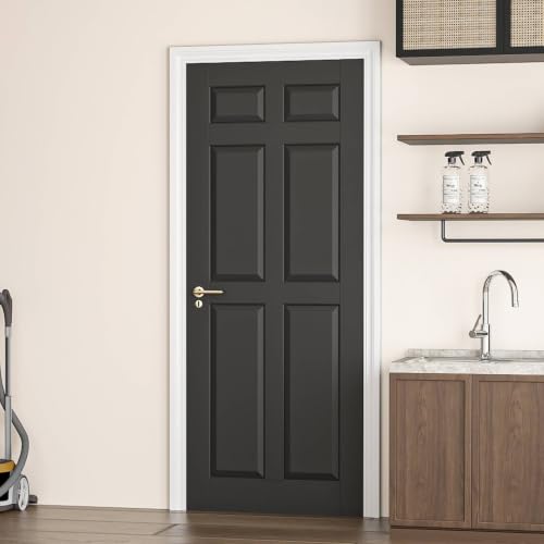 Romeday 30"x80" Solid Core Interior Door for Bedroom 6 Panel Door Black