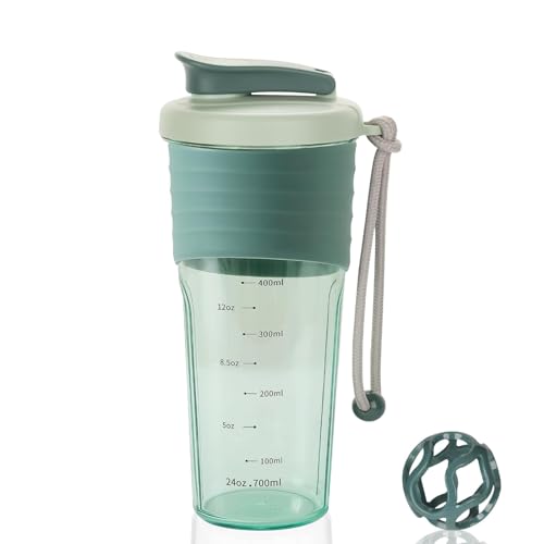 kuoleopa Botella mezcladora de proteínas, botellas mezcladoras deportivas para mezclas de proteínas con bola batidora, botella mezcladora, taza mezcladora portátil para preentrenamiento, azul