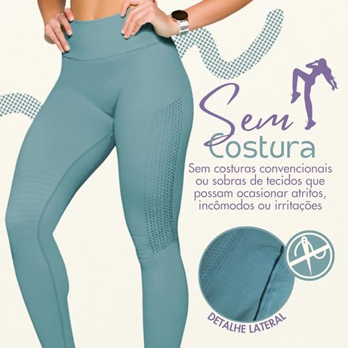 SELENE Calça Legging Academia Sem Costura Cintura Alta Fitness Feminino Adulto, Verde Chá, M