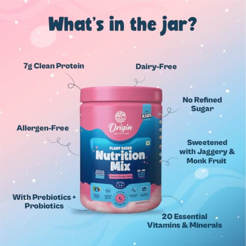 Image of Origin Kids Nutrition Mix | Ages 3-6 | 7g Plant Protein for Growth & Immunity | LUTE-GEN for Eye Health | No Refined Sugar | Allergen-Free | Cotton Candy Swril | 237g
