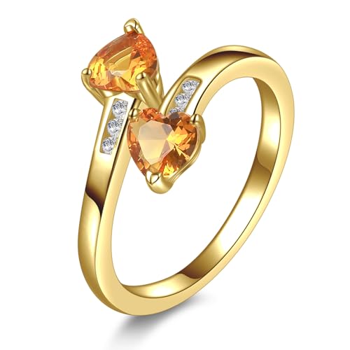 Yaresul Adjustable Citrines Ring for Women Heart Promise Ring 14K Gold Plated November Birthstone Women Open Ring Stackables Statement