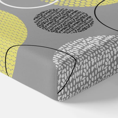 Image of LORETO - A QUALITY LINEN BRAND 144 TC 100% Pure Cotton King Size Fitted Bedsheet with 2 Pillow Covers for 72 x 72 Inch Mattress, All-Around Elastic, 8 Inch Deep Pocket, Grey & Yellow Geometric