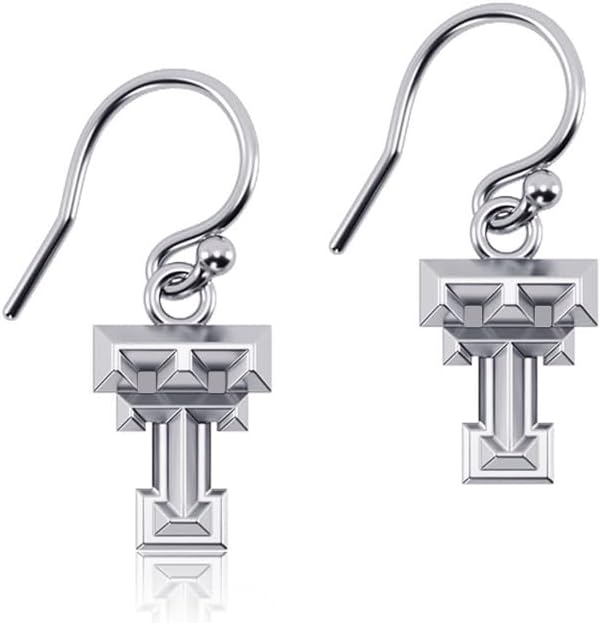 Texas Tech Dangle Earrings - Platinum over 925 Solid Sterling Silver French Earwire, Officially Licensed Jewelry Gifts for Coaches and Women Graduates, Alumni, Red Raiders Logo Charms by Dayna Designs