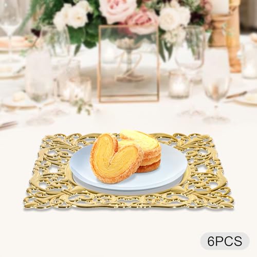 Set de 6 Platos Cargadores Cuadrados Dorados 11.8" miniatura 6