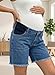 BLENCOT Maternity Jean Shorts Wide Leg Elastic Band Stretchy Plus Size Frayed Jorts Loose Pregnancy Spring Summer Comfy Denim Short with Pockets Large Myosotis