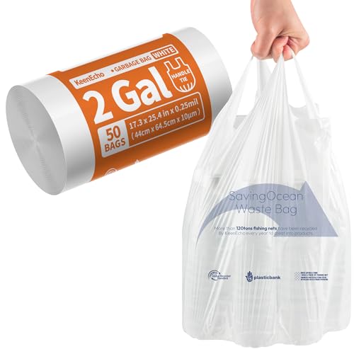 Small Trash Bags with Handles 2 Gallon 50 Count White