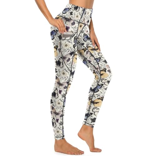 Legging de yoga papillon style encre en tissu premium gainant à poches pour femme