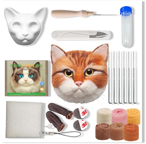 Image of MeowPick Needle Felting Kit with Cat Head Mold, Animals Needle Felting Set, DIY Wool Felt Materials Set with Felting Tool and Instruction for Quick Needle Felting Craft (Ginger cat)