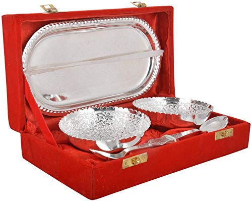 Image of German Silver Bowl 5 Pieces Set with Gifts Box with Sauf Mishri Mouth freshner