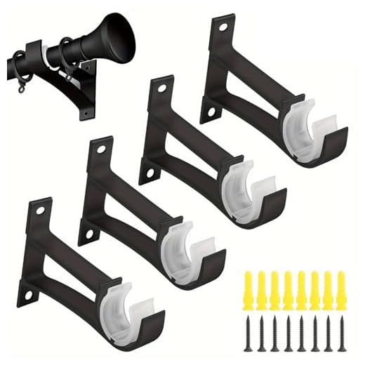 Curtain Rod Bracket, Heavy Duty Curtain Rod Holders Single Decorative Rod Hooks Hanger Fit for 1 Inch Drapes Rod, Black (Set of 4)