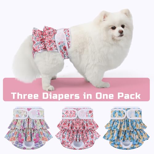 Image of Reusable Dog Diapers Female 3 Pack Doggie Diapers for Period Heat Incontinence Puppy Training (X-Small, RedFlower)