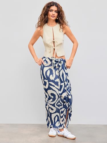 CIDER Maxi Skirt Abstract Knotted Split Mid Waist Long Skirts for Women Trendy Print Casual Skirt3