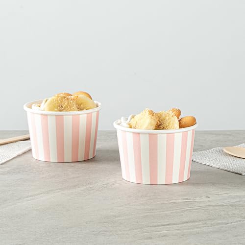 Image of Coppetta 4 Ounce Dessert Cups, 50 Disposable Ice Cream Cups - Lids Sold Separately, Heavy-Duty, Pink And White Paper Frozen Yogurt Bowls, For Hot And Cold Foods - Restaurantware
