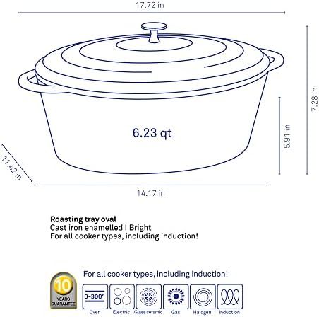 kela 11943 Roaster with Lid, Cast iron, Enamel coating, Conserves Heat, Suitable for induction, 9.5 L, Red, Oval, Calido